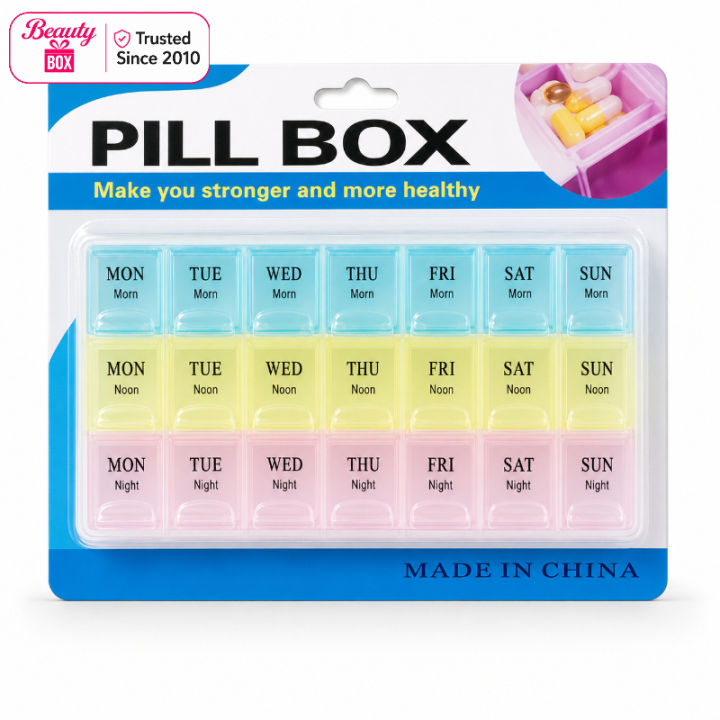 7-Day Weekly Pill Organizer Box – 21 Compartments (Morning, Noon, Night) Medication & Vitamin Dispenser