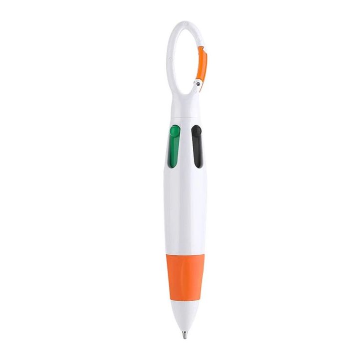 Retractable Shuttle Pen With Hiking Clip Mini 4-in-1 Multi-color Ink Ballpoint Pen With Key Chain For Children & Nurses