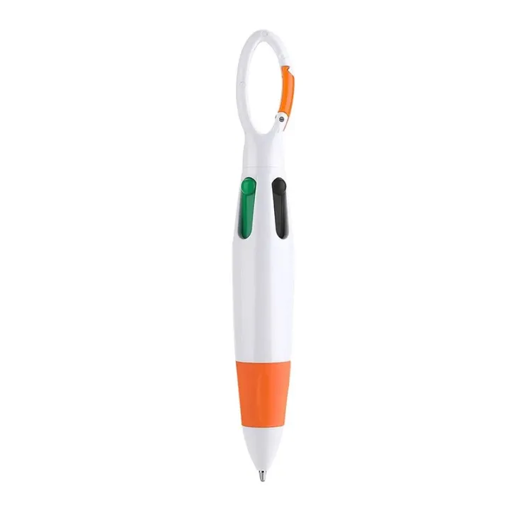 Retractable Shuttle Pen With Hiking Clip Mini 4-in-1 Multi-color Ink Ballpoint Pen With Key Chain For Children & Nurses