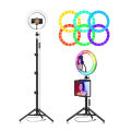 RGB LED Soft Ringlight 16 Spectrum 26 cm /10 inches With 7.5ft Metal Tripod Stand And Mobile Holder Black. 