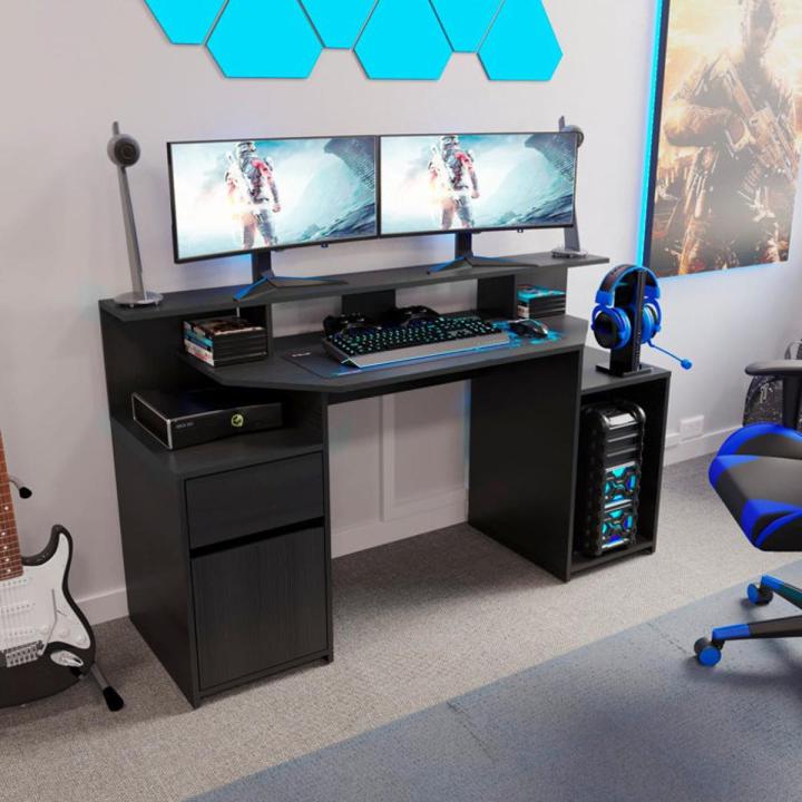 Gaming Desk, Computer Desk, Workstation For Large PC, Gaming Desk Or Home Office Desk, Perfect Black Desk With Drawers & Storage