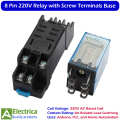 8Pin or 14Pin 12V DC / 220V AC Coil Power Relay with Screw Terminal Base, LY2 & LY4 General Purpose Relay by Electrica. 