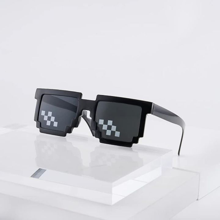 Thug Life Glasses, Meme Glasses, PUBG Glasses, Tiktok Glasses, Unisex Deal with It, 8 Bits Style Pixel Rectangular Shape glasses Black White Regular Fit