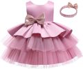 Baby Girl Ruffle Party Wedding Flower Girl Dress – Elegant Silk & Net Dress (Newborn to 4 Years)  Cute Princess Outfit. 
