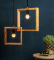 Wooden Hanging Lamp for Room - Square Shape Rustic Wood Ceiling Lights - Pendant Lamp - LED Lights. 