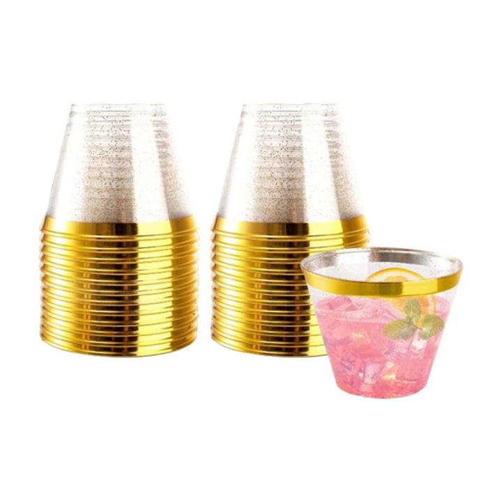 25Pcs Plastic Cups 9 Oz Clear Plastic Glasses Disposable Drinkware Wedding Party Cocktail Cups for Birthday Christmas Anniversary