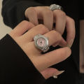 Fashion Jewelry Punk Watch Finger Ring Mini Clock Retro Silver Stretch Stainless Steel Rings for Men. 