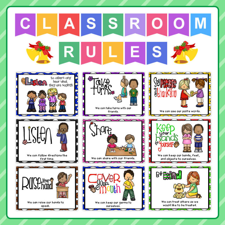 9Pcs English Poster Classroom Rules A4 Big Cards Kindergarten Early Education Good Habits Good Manners Wall Decoration Toys Kids