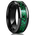 10 Colors 8mm Men's Stainless Steel Celtic Dragon Ring Inlay Red Green Black Carbon Fiber Ring Wedding Band Jewelry Size 6-13. 