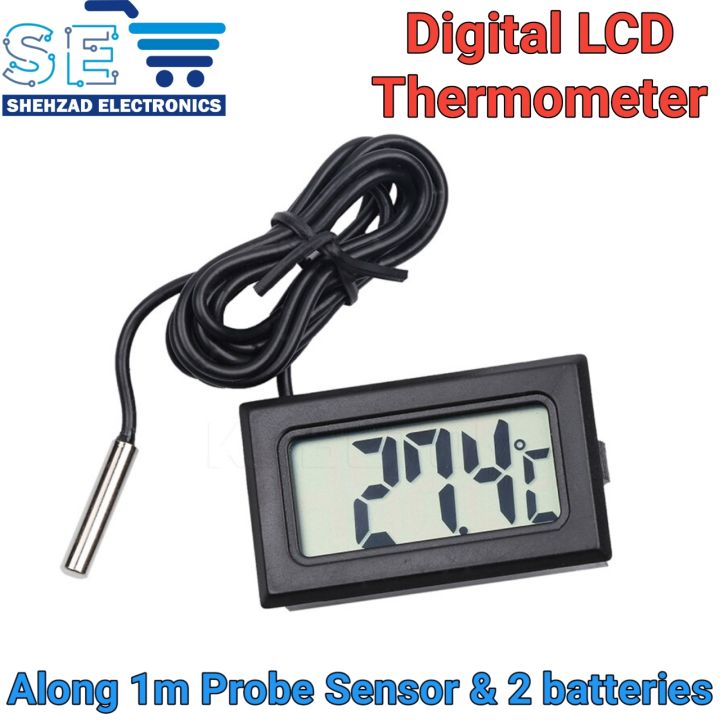 Digital LCD Thermometer with 1m Probe & 2 Batteries – High Accuracy Temperature Display