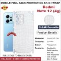 XIAOMI REDMI NOTE 12 4G FULL BACK 360 premium Protection Skin Wrap full cover Premium Quality. 