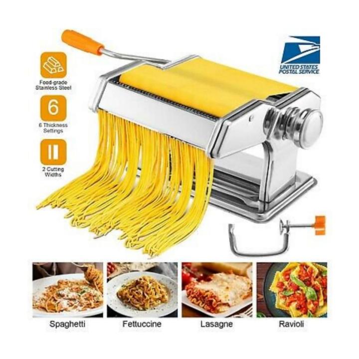 Pasta Maker Stainless Steel Pasta Machine Cutter Hand Crank Clamp And Clean Brush For Homemade Spaghetti & Fettuccini-Durable