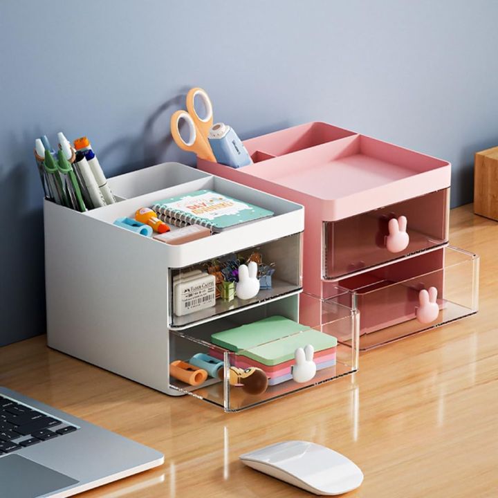 Small Rabbit Desk Organizer With 2 Drawer, Office Desktop Storage Box ...