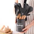12 Pcs Silicone Cooking Utensils Kitchen Utensil Set - Heat Resistant Non-Toxic BPA Free Spatula Set with Turner Tongs,Spoon,Brush,Whisk-Wooden Handles Kitchen Gadgets Tools Set for Nonstick Cookware. 