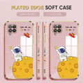 (Free Lanyard) Luxury 6D Plating Case for Samsung Galaxy A42 5G Back Cover Cute Cartoon Happy Astronaut Side Pattern Soft Silicone Square Phone Cases. 