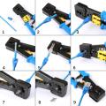EZ RJ45 Crimp Tool Pass Through Cat5 Cat5e Cat6 Crimping Tool for RJ45/RJ12 Regular and End-Pass-Through connectors with 50PCS. 