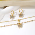 Stunning 3 Piece Crystal Necklace and Earrings Set with Butterfly Design - Fashionable Jewelry Set for Women and Girls. 