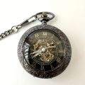 Retro Manual Mechanical Pocket Watch Mirror Hollow Flip Roman Type Black Mechanical Movement Pocket Watch, Ideal choice for Gifts. 