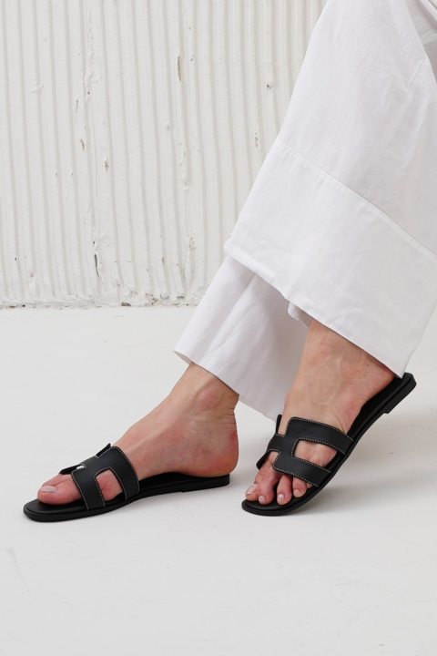 Elegancia H-SLIDE - Women's Black Comfortable Flat Slides