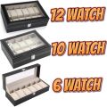 6/10/12 Slot Black PU Leather Watch Storage Box. 