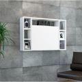 folding wall mounted desk with display shelves. 