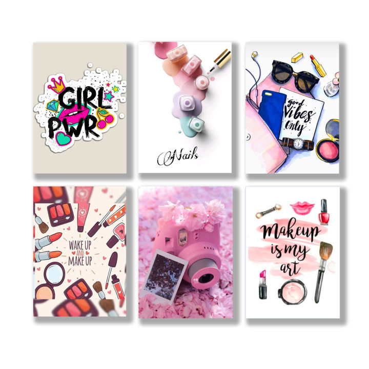 set%20of%206%20girls%20room%20wall%20art%20sticky%20canvas%20frames%20/%20sticky%20phototiles%20makeup%20theme%20-%20Image%202