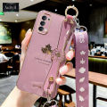 AnDyH New Wristband Phone Case For OPPO Reno 4 4G Popular Straight Edge Electroplating Shockproof Phone Case All Inclusive Lens Cover Maple Leaf Pattern Protective Case With Noble Lanyard. 