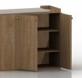 IS-001 - Oak Wood Iron Stand with 3 Cabinets Chest of Drawer Dark & Light Brown Polish Finish Storage Chester. 