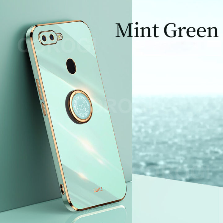 For OPPO A11k Back Cover with Ring Holder Stand Plating Square