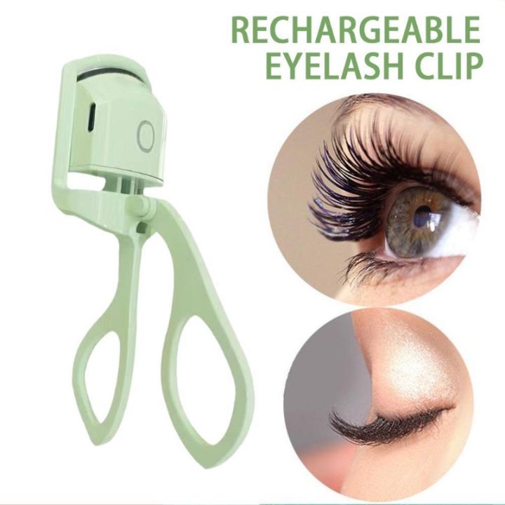 Green Eyelash Curler Portable Electric Heated Perm Comb USB Rechargeable Long Lasting Eyelashes Thermal Curler Makeup Tools