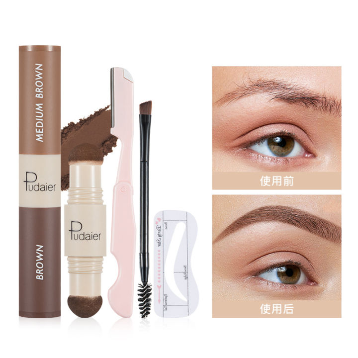 Amazon Pudaier Double Head Brow Powder Non-smudging Eyebrow Cream Contouring Hairline Shadow Powder Wholesale