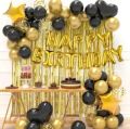 Happy Birthday Theme Set: Happy Birthday Banner, 1 Back Curtain, 30 Latex Balloons, - Birthday Accessories for Girls and Boys, Birthday party decoration. 
