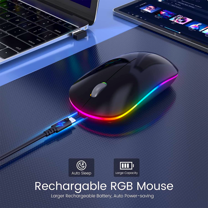 Rechargeable Wireless Gaming Mouse RGB with adjustable DPI ~ Silent Click, Ultra-thin, LED Wireless Optical Mouse for Laptop, PC, Computer, MacBook, iPad, Smart TV by tRENDS