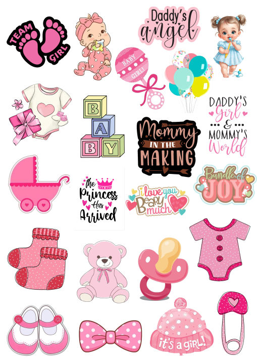 Baby Girl Theme Stickers Pink Princess Stickers 21 Pieces of New Born ...