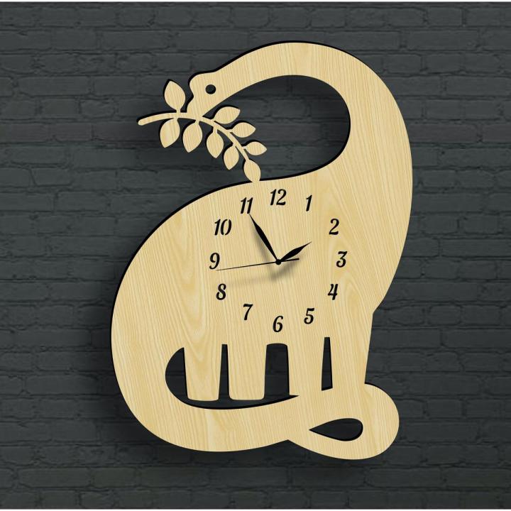 Cute Dinosaur Eating Leaves Wall Clock, 3D Laser Cut Wall Clock for your Kids