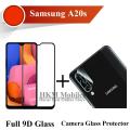 Samsung A20s Full Black 9D Tempered Glass Edge to Edge Full Glue Screen Protector + Back Camera 9H Gorilla Flexible Protector For Galaxy A20s. 