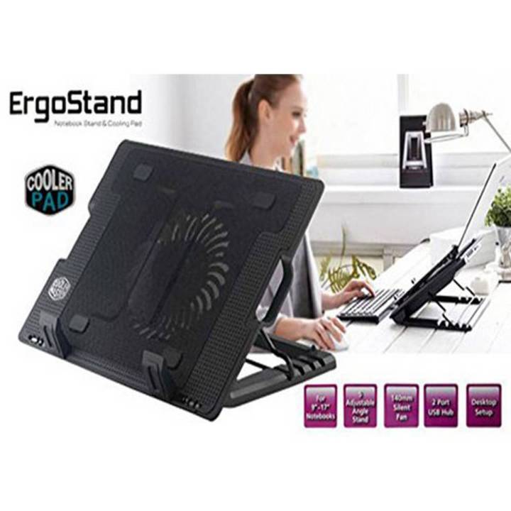Ergo Adjustable Universal Laptop Cooling Pad M25 - Black - 2 USB - Cooling Pad for Laptop