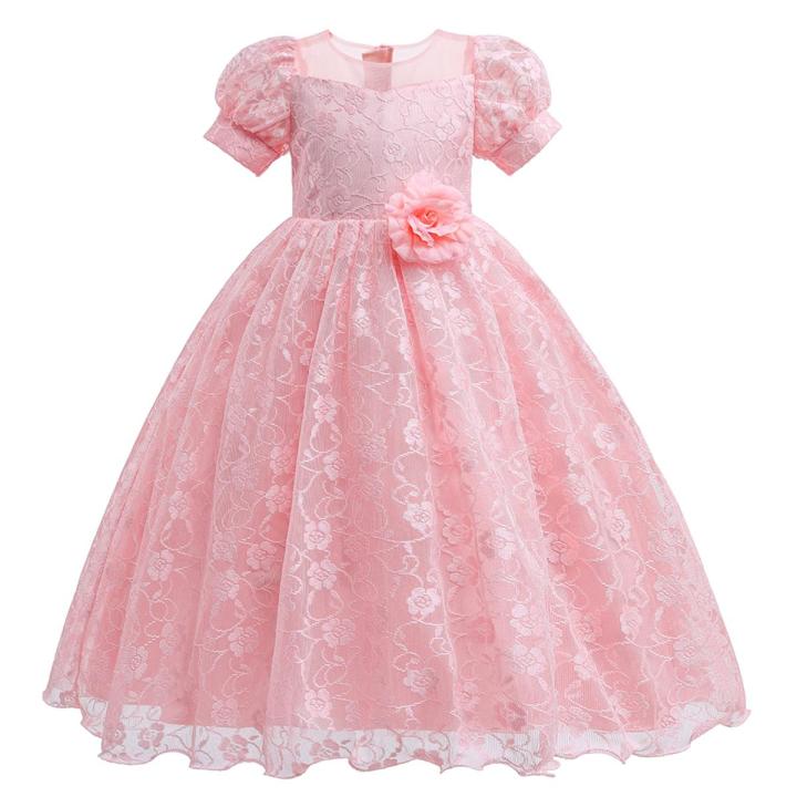 Toddler Girls Lace Princess Dress, Sleeveless Round Neck 3D Flower Formal Dress Party Gown