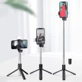 100% Imported Quality 4 In 1 Wireless Selfie Stick With Selfie Light Foldable Bluetooth Supported Mobile Stand Light Tripod Phone Holder For Live Streaming & Vlogging Stand Extendable Bluetooth Shutter Tripod Stand Photography Light.. 