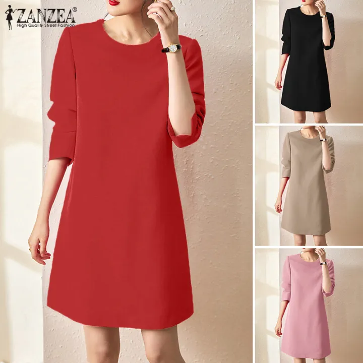ZANZEA%20Women%20Formal%20Office%20Full%20Sleeve%20O-Neck%20Solid%20Dress%20Elegant%20Commute%20A-Line%20Dresses%20#11%20-%20Image%205