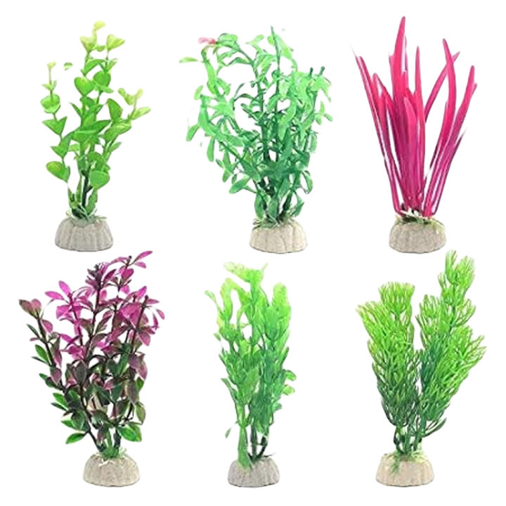 Plastic Aquarium Plant Set, Vibrant Green Leaves with Resin Base, 1 Piece Per Pack