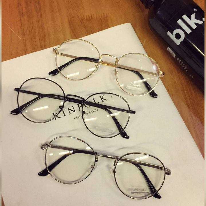 New Korean Style Design Half Round Transparent Stylish Glasses with Golden Frame For Men/Women