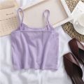 Women Purple Crop Tops Female Knitted Camisoles Cotton Solid Cute Tube Tops Camis Straps Plain Basic Tops For Women. 