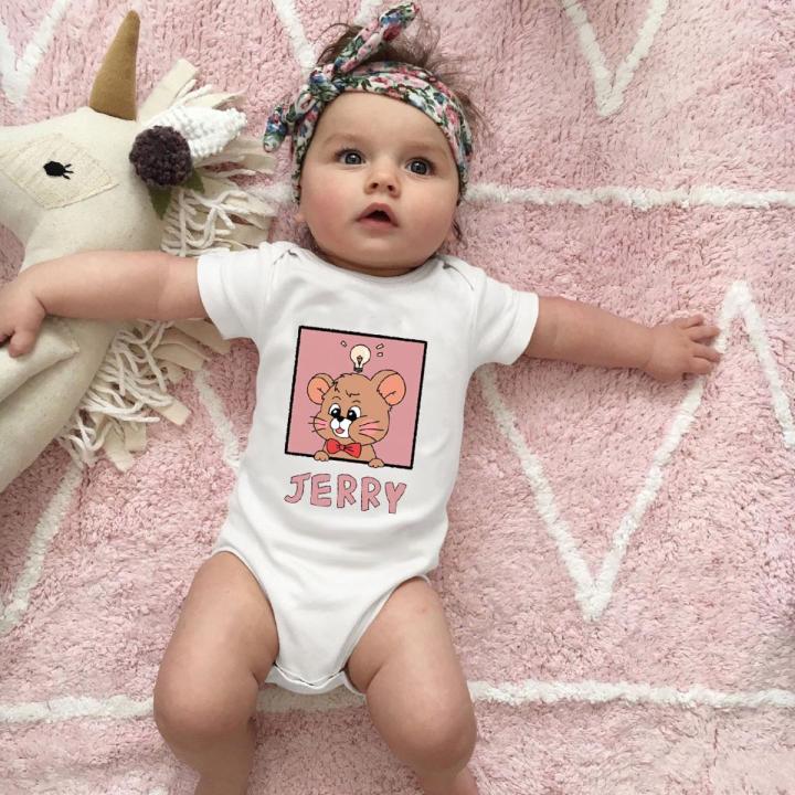Tom and Jerry Fart Clothes Climbing Clothes Baby Fashion Clothes Pure Cotton Baby Jumpsuit Summer Cotton Casual Baby Girl Short Sleeved Romper European and American Jumpsuit