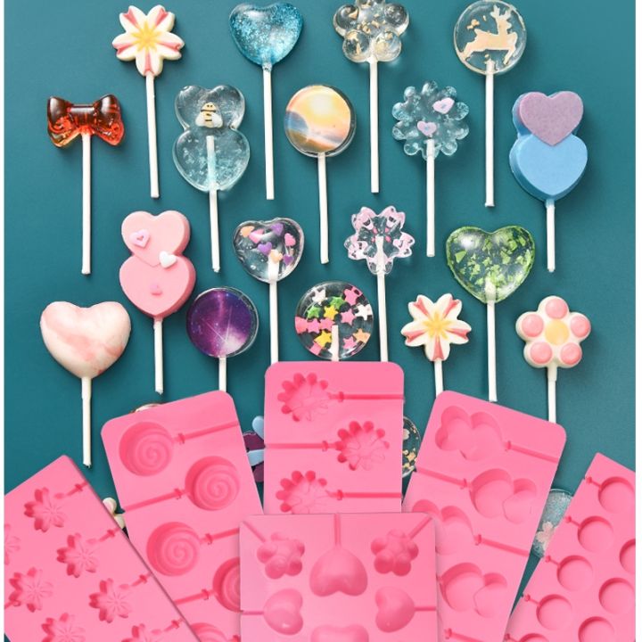 Round Heart Silicone lollipop mold Flower candy chocolate molds cake decorating form bake bakeware tool bear lolipops cake molds