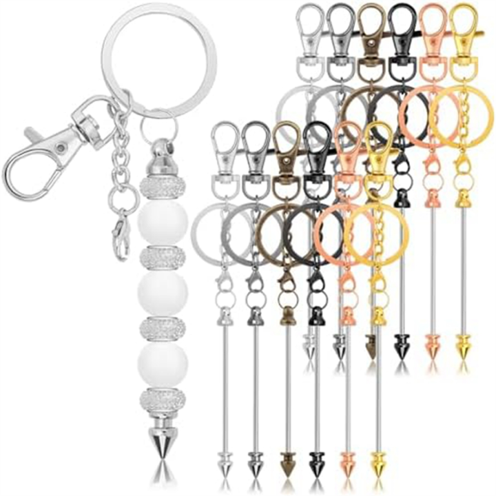 12Pcs Beaded Keychains in Bulk Kit Blank Keychain Making Supplies DIY Keychain Supplies Set for DIY Jewelry Making