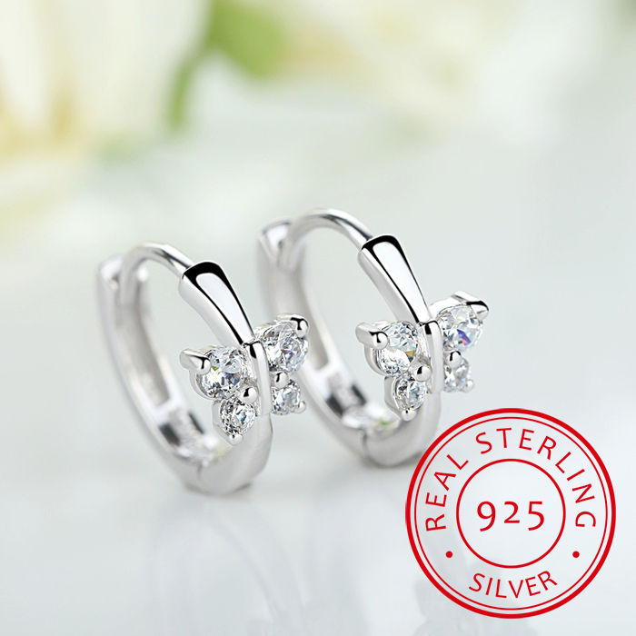QiaQia Baby Princess 925 Silver Butterfly Zirconia Small Hoop Earring For Girls Child Wome Beautiful Aros Huggies Earring Jewelry