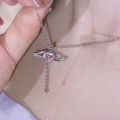 Kpop Fairy Wings Pink Heart Crystal Pendant Necklace Y2K Egirl Emo Women Heart Clavicle Chain Choker Fashion Jewelry Gifts. 