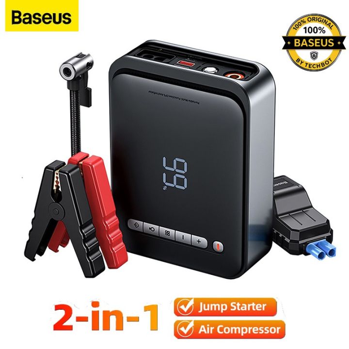 Baseus 2-in-1 Car Jump Starter with Tire Inflator Pump, Chargeable 8000mAh Power Station Air Compressor 1000A Battery Starter