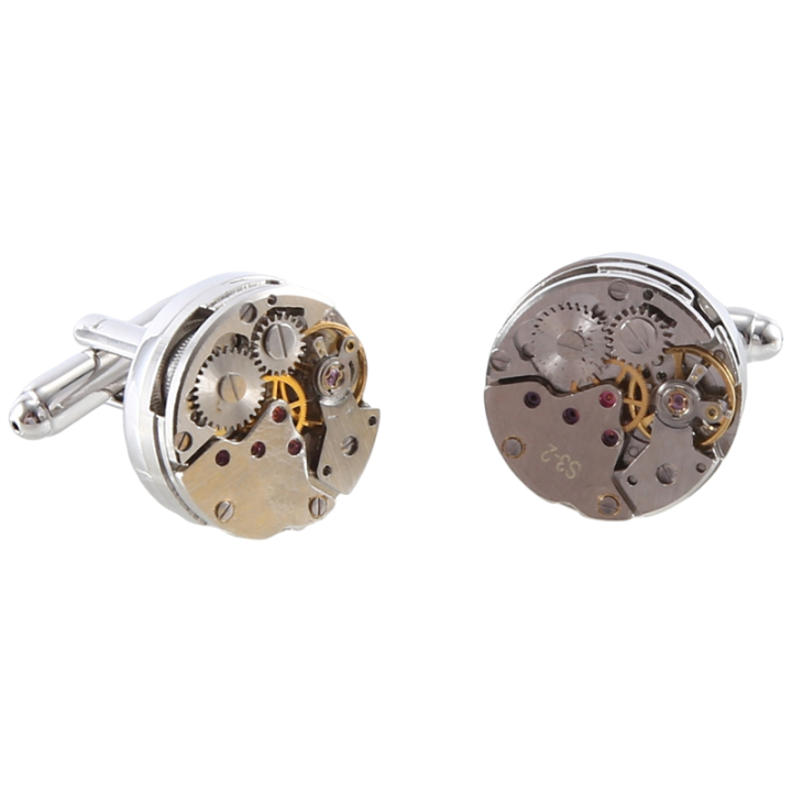 2Pcs Fashion Women Men Mechanical Watch Movement Cufflinks Shirt Sleeve Buttons Aircraft Modeling Cufflinks Parts